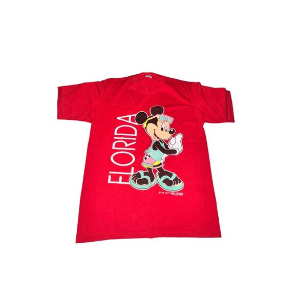 Disney Other - Vtg Walt Disney Florida Shirt Adult Size M Red Velva Sheen S/S Mickey Mouse